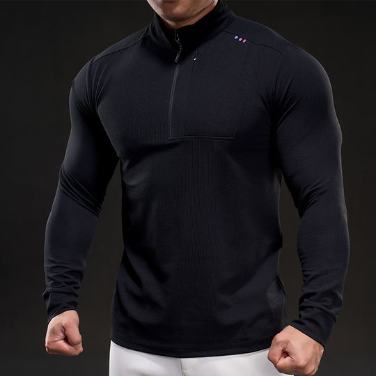 Herren Slim-Fit Thermo-Longsleeve mit Stehkragen und Brustreißverschluss Nord Taschen