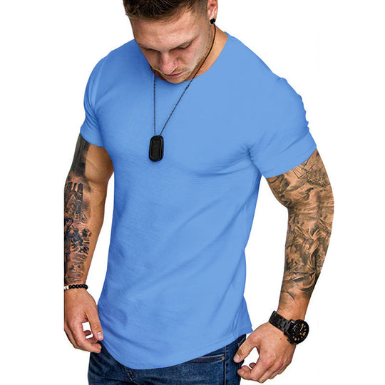 Herren nan figurbetontes Rundhalsshirt mit athletischem Schnitt elastischem Baumwoll-Elasthan-Mix und abgerundetem Saum
