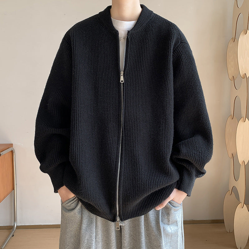 Unisex Oversize-Rippstrick-Cardigan mit Zwei-Wege-Reißverschluss und minimalem Stehkragen Nord Taschen