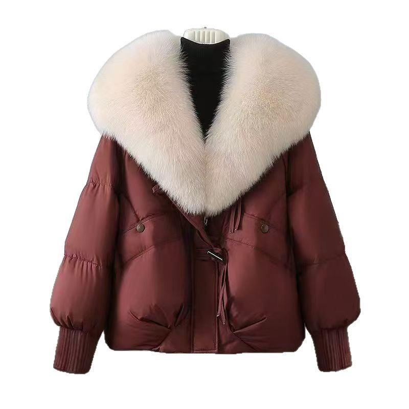 Damen nan kurze wattierte Jacke mit üppigem Fellkragen in Felloptik und taillierendem Kordelzug Nord Taschen