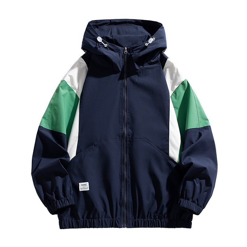Herren leichte Colorblock Windjacke mit Kapuze, Kängurutasche und elastischem Saum Nord Taschen