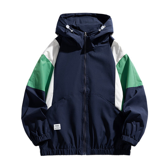 Herren leichte Colorblock Windjacke mit Kapuze, Kängurutasche und elastischem Saum Nord Taschen
