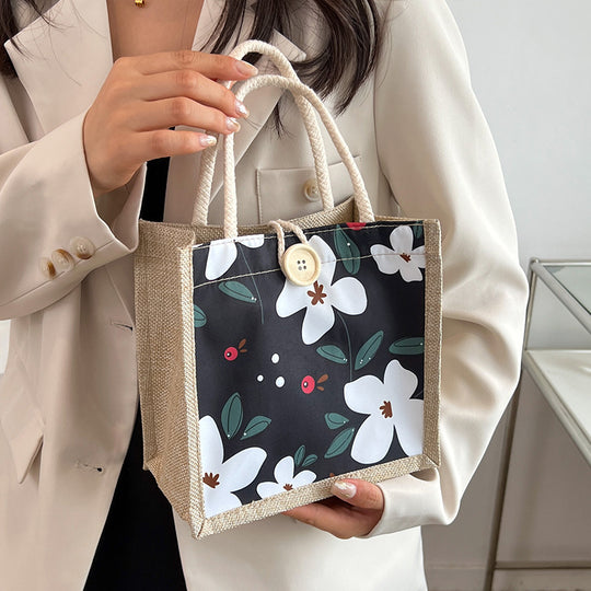 Damen komfortable Jute-Tragetasche mit floralem Design Nord Taschen
