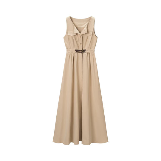Damen Ärmelloses Hemdblusenkleid mit weitem A‑Linien‑Rock und Ziergürtel Nord Taschen