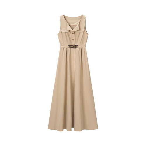 Damen Ärmelloses Hemdblusenkleid mit weitem A‑Linien‑Rock und Ziergürtel Nord Taschen