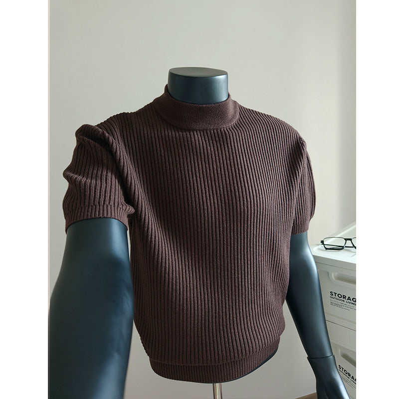 Herren kurzärmeliges Rippstrick-Shirt mit Stehkragen und schmaler Passform Nord Taschen