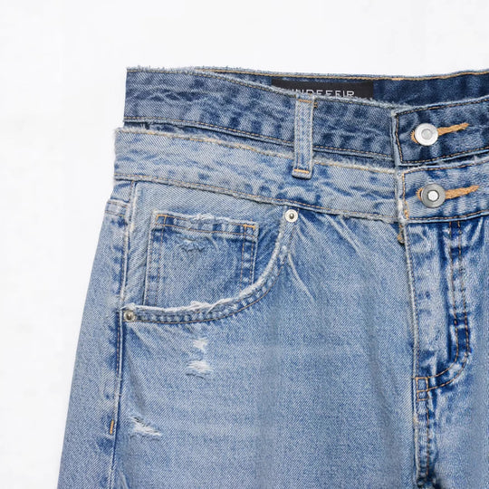 Damen Weite taillenhohe Jeans mit verwaschenem Finish und Rissen Nord Taschen