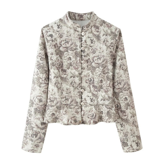 Damen Taillierte Jacquard-Jacke mit Stehkragen und Schößchen Nord Taschen