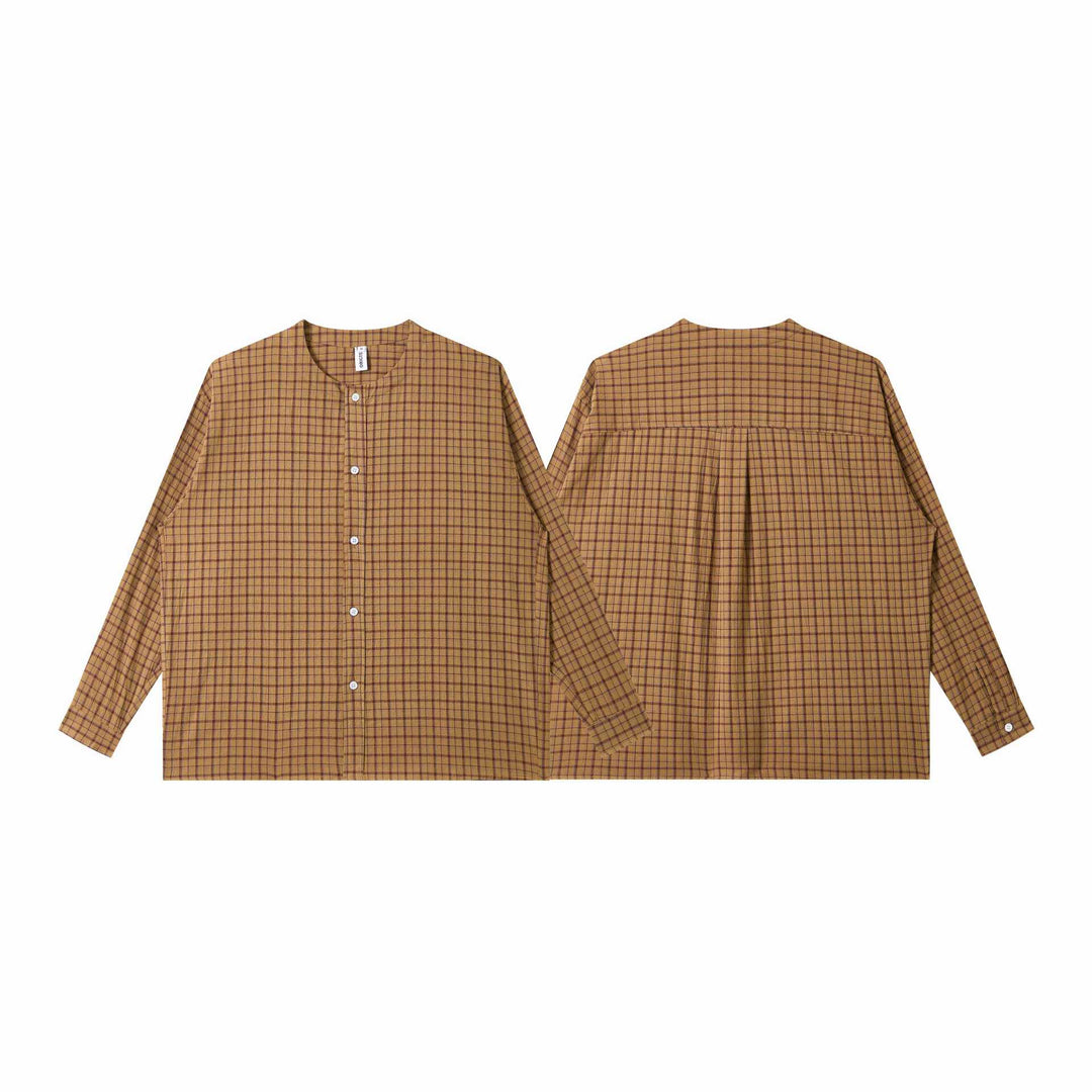 Damen Oversize Hemdjacke mit Rundkragen, durchgehender Knopfleiste und kariertem Strukturstoff Nord Taschen