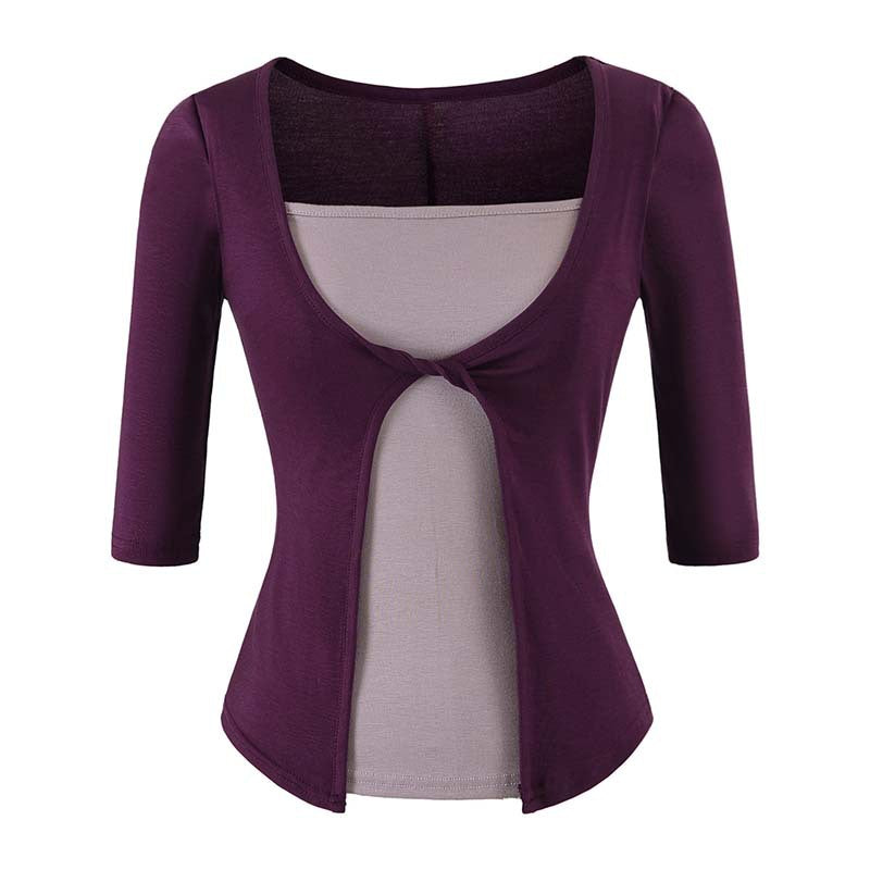 Damen Lagen‑Look Shirt mit Knotenfront, Dreiviertelärmel und integriertem Untertop Nord Taschen