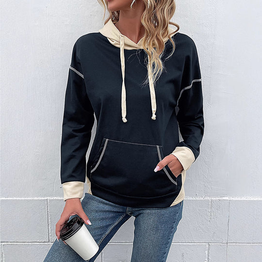 Damen Lässiger Kapuzenpullover mit kontrastierenden Ärmeln Nord Taschen