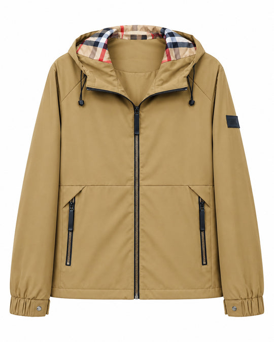 Herren leichte winddichte Softshell‑Kapuzenjacke mit kariert gefütterter Kapuze Nord Taschen