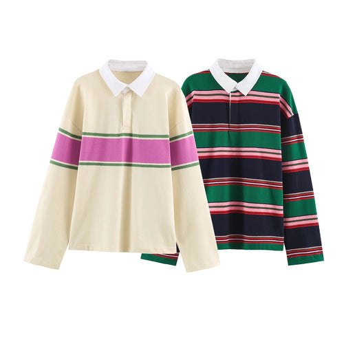 Damen Rugby‑Polo‑Shirt mit Kontrastkragen und breitem Blockstreifen Nord Taschen