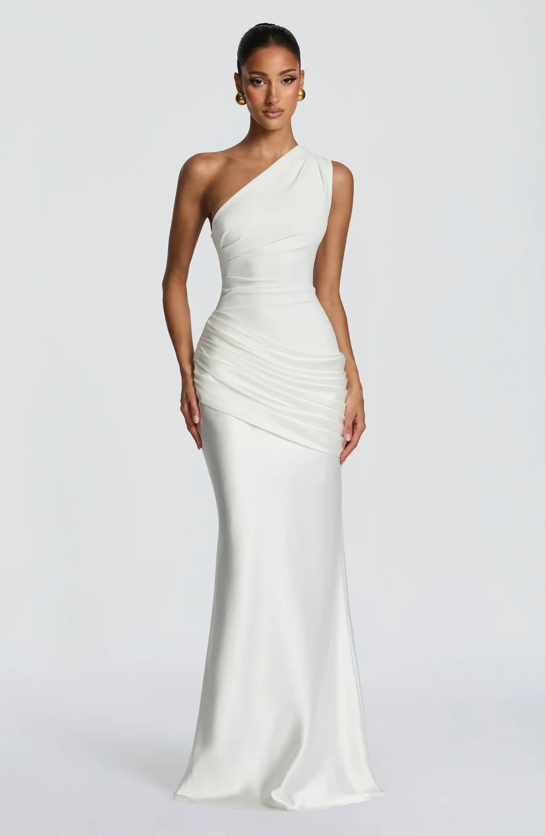 Damen elegantes asymmetrisches Satin-Abendkleid mit Drapé-Design Nord Taschen