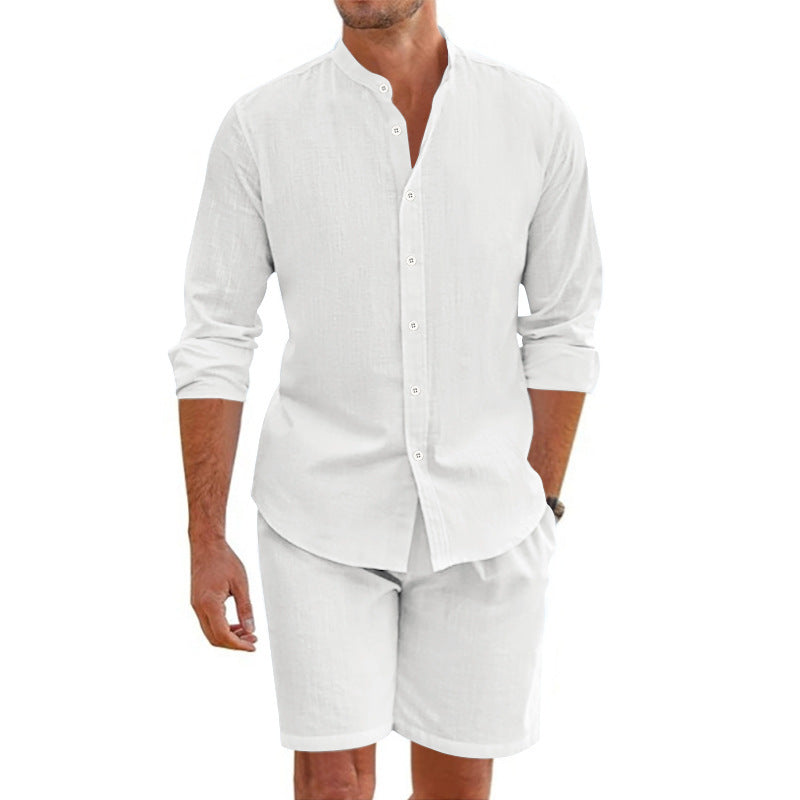 Herren lässiges Outfit-Set mit modernem Henley-Hemd und Shorts