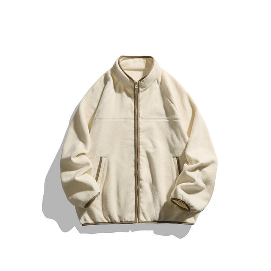 Unisex Fleecejacke mit durchgehendem Reißverschluss im Oversize-Boxy-Schnitt, Stehkragen und Kontrastpaspel Nord Taschen