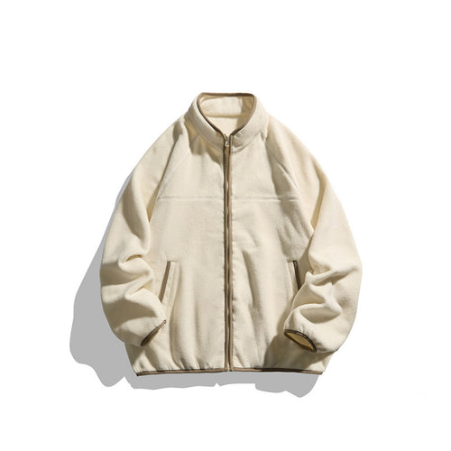 Unisex Fleecejacke mit durchgehendem Reißverschluss im Oversize-Boxy-Schnitt, Stehkragen und Kontrastpaspel Nord Taschen