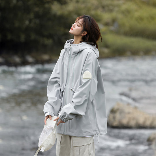 Damen Leichte Wasserabweisende Oversized Funktions-Outdoorjacke mit Kapuze Nord Taschen
