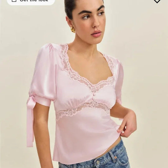 Damen Satinbluse mit Spitzenakzenten Nord Taschen