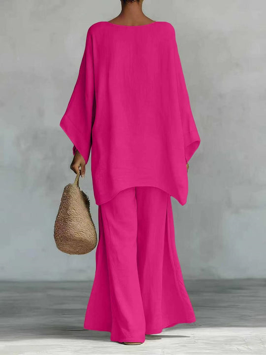 Damen Lässiges Oversize-Kaftanoberteil mit weiten Palazzohosen Nord Taschen