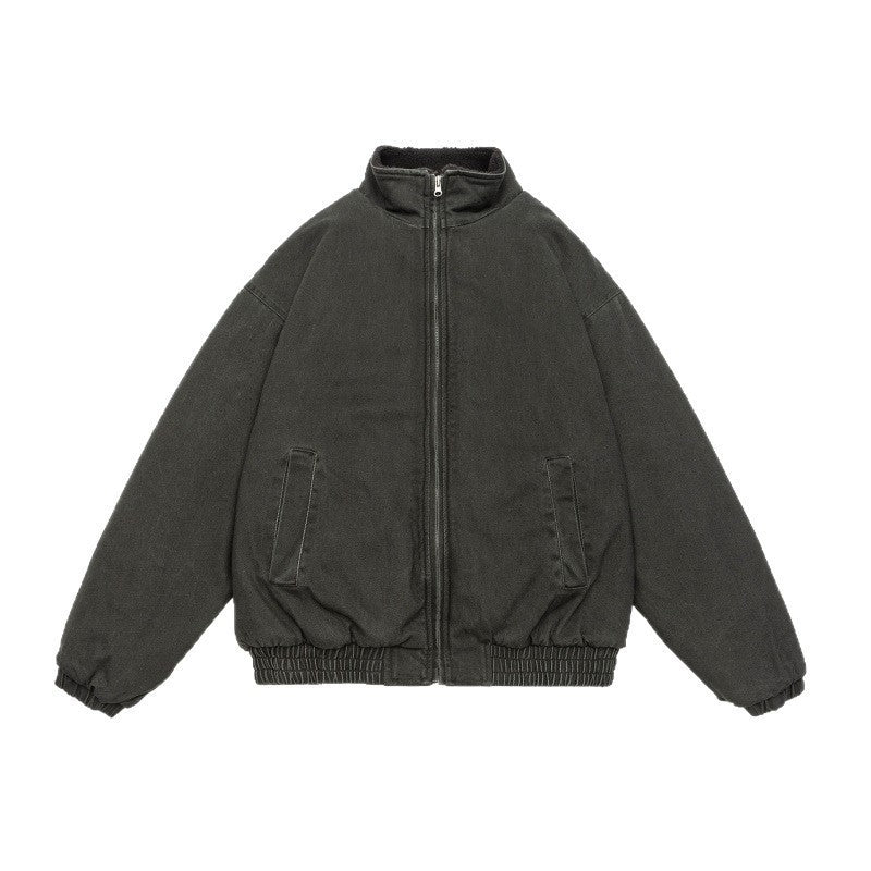 Herren Gefütterte weit geschnittene Winterjacke mit Sherpa-Futter und Stehkragen Nord Taschen