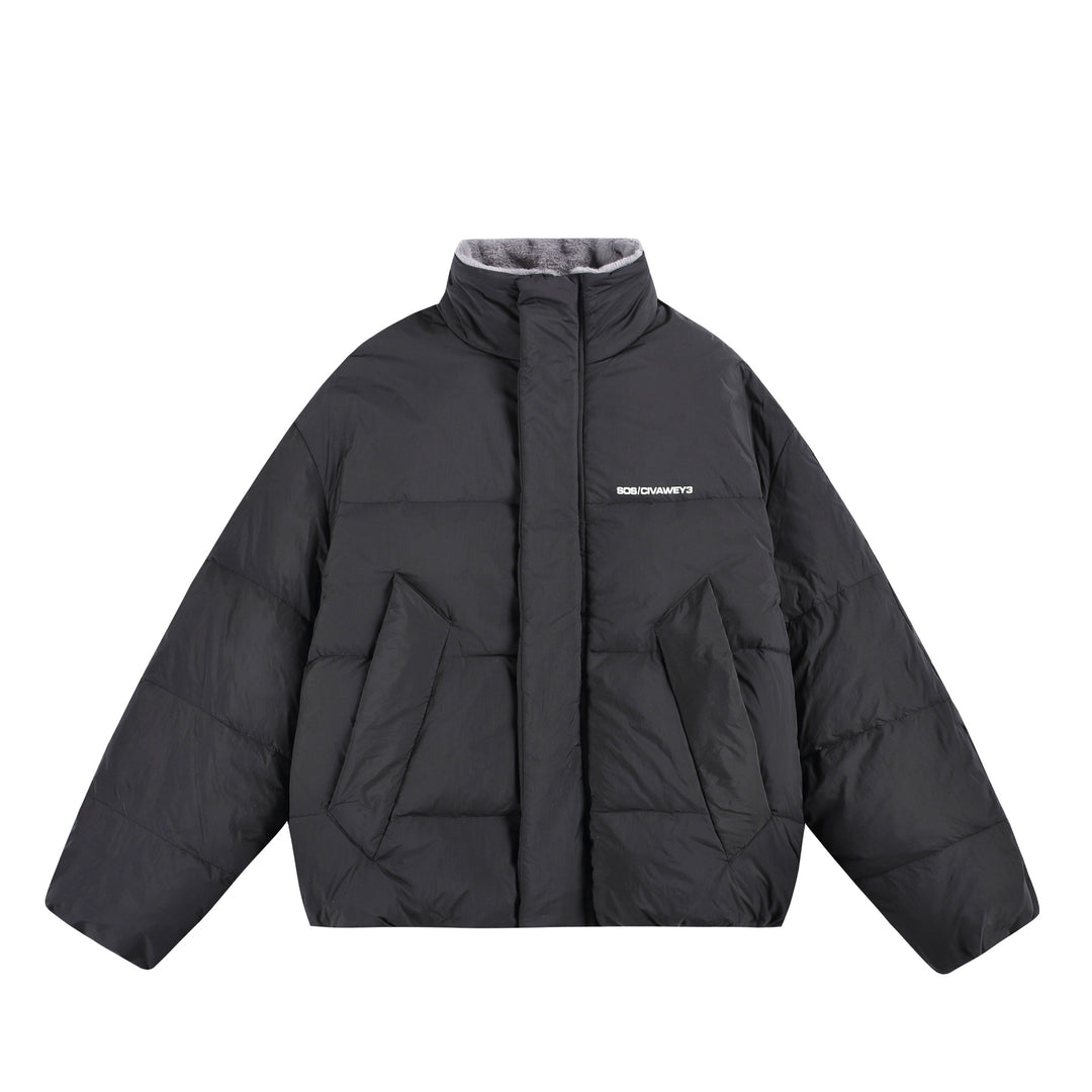 Damen Oversize Steppjacke mit hohem Plüschkragen und Windschutzleiste Nord Taschen
