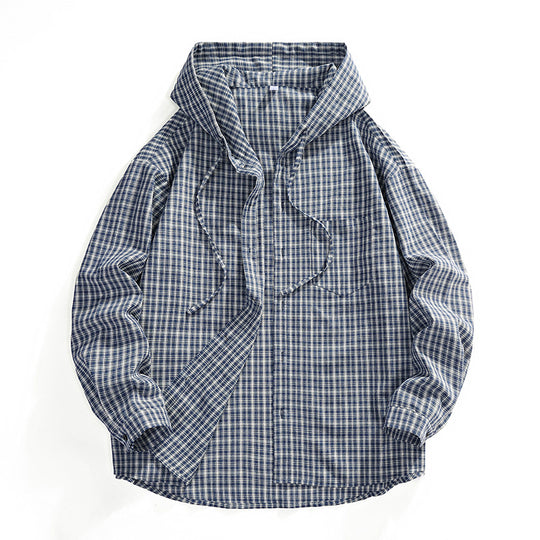 Herren Karierter Overshirt-Hoodie aus Baumwollmix mit Kapuze & Relaxed-Fit Nord Taschen