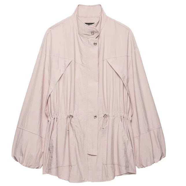 Damen Leichte Oversize‑Utilityjacke mit Tunnelzug‑Taillierung, Stehkragen und Ballonärmeln Nord Taschen