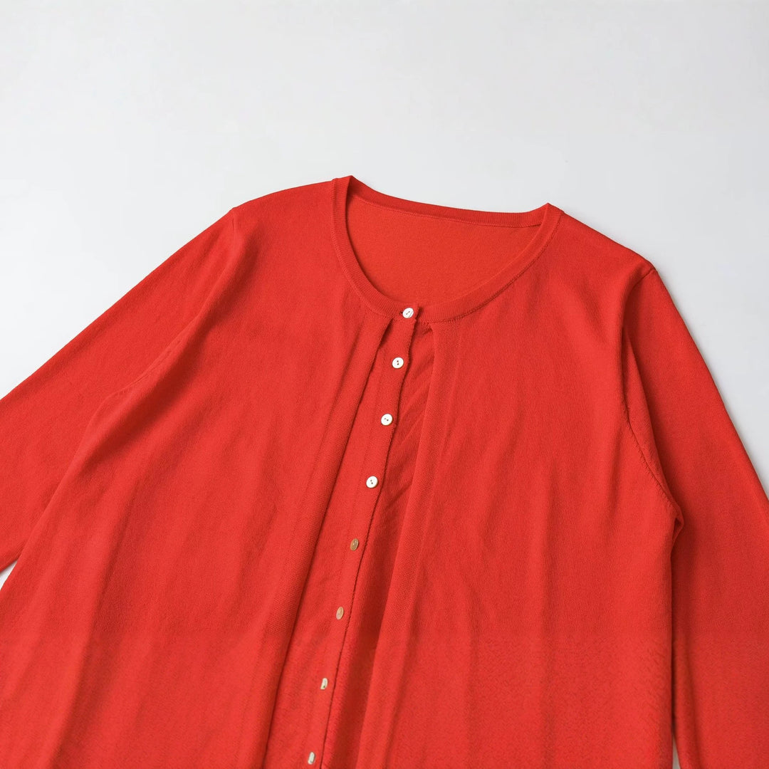 Damen Leichte Cardigan-Bluse mit Rundhalsausschnitt, Dreiviertelärmeln und verdeckter Knopfleiste Nord Taschen