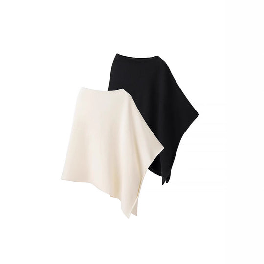 Damen Asymmetrischer Feinstrick-Poncho mit Rundhalsausschnitt Nord Taschen