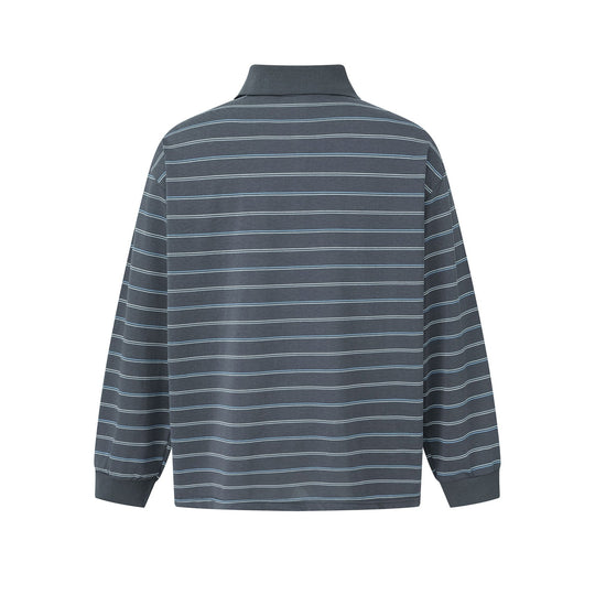 Herren Langarm-Poloshirt im Oversize‑Schnitt mit feinen Streifen und Rippkragen Nord Taschen