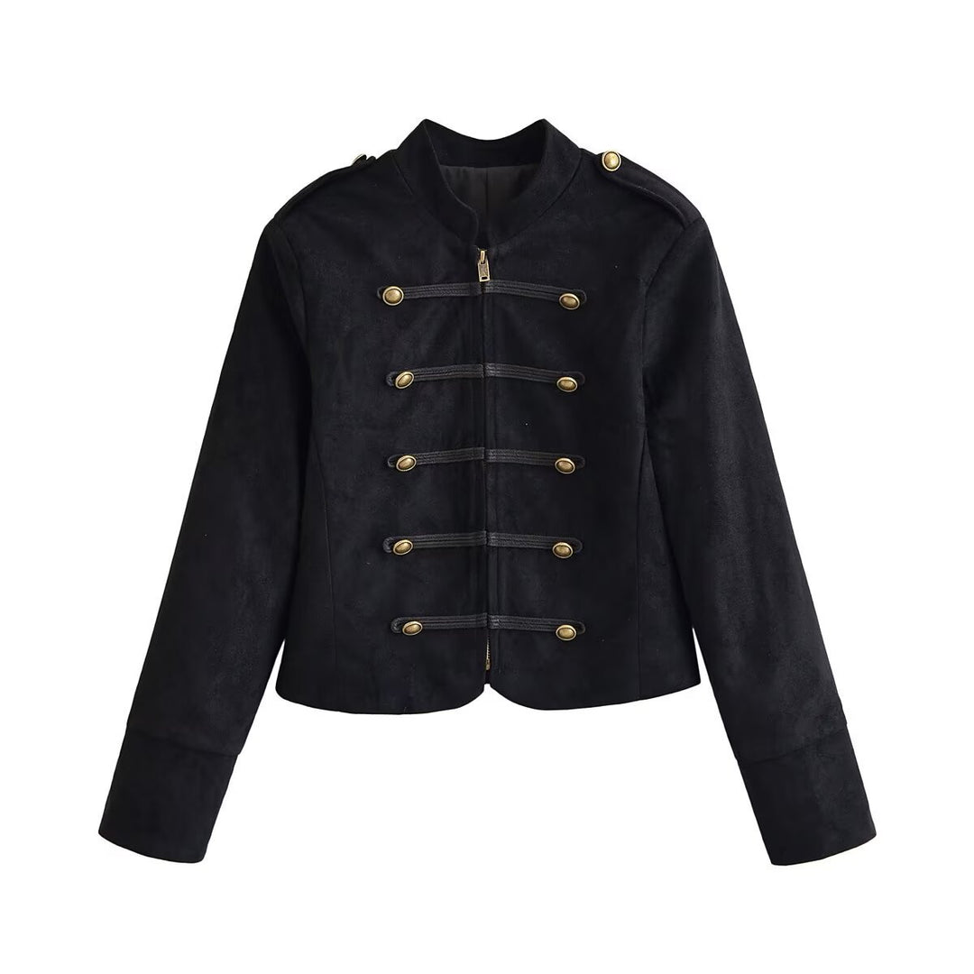 Damen Militärjacke kurz geschnitten mit Zierknöpfen und Stehkragen Nord Taschen
