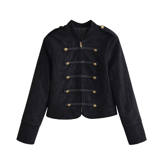 Damen Militärjacke kurz geschnitten mit Zierknöpfen und Stehkragen Nord Taschen