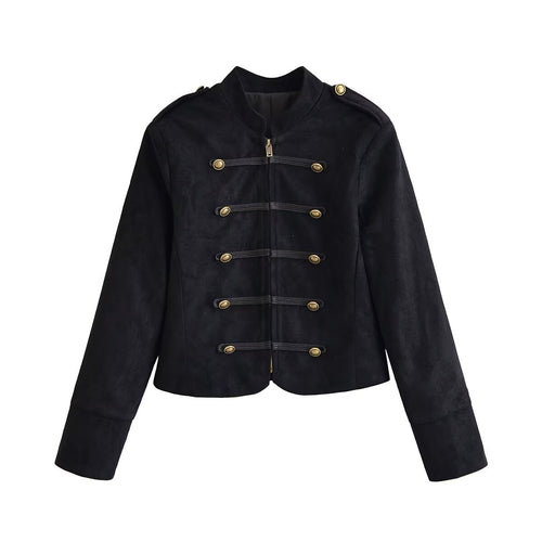 Damen Militärjacke kurz geschnitten mit Zierknöpfen und Stehkragen Nord Taschen