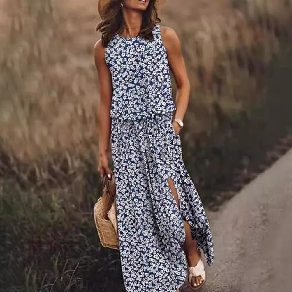 Damen Maxikleid mit floralem Schnitt und bequemen Taschen