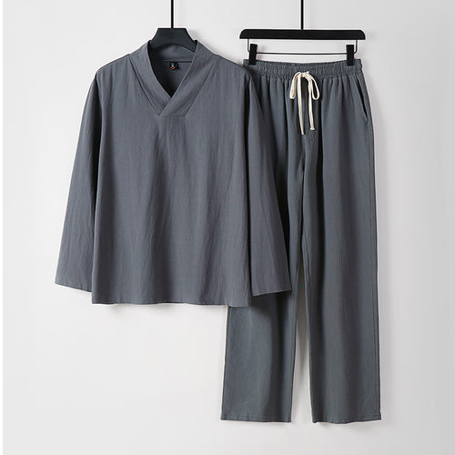 Unisex Zen-inspiriertes Leichtes Loungewear-Set mit V-Ausschnitt-Shirt und Elastischer Kordelbund-Hose Nord Taschen