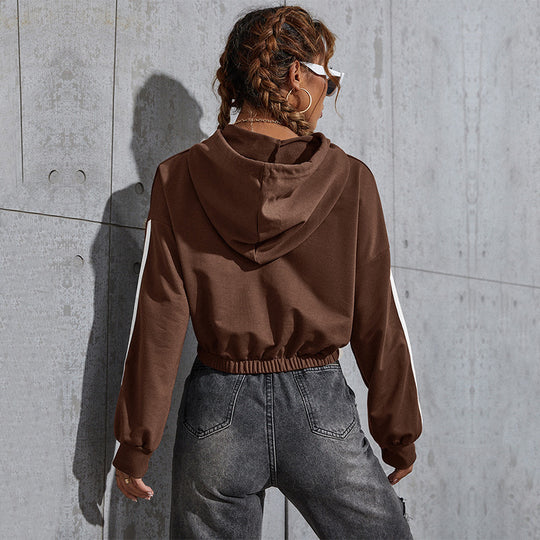 Damen Cropped Hoodie mit Bärchen-Print und Streifen Nord Taschen