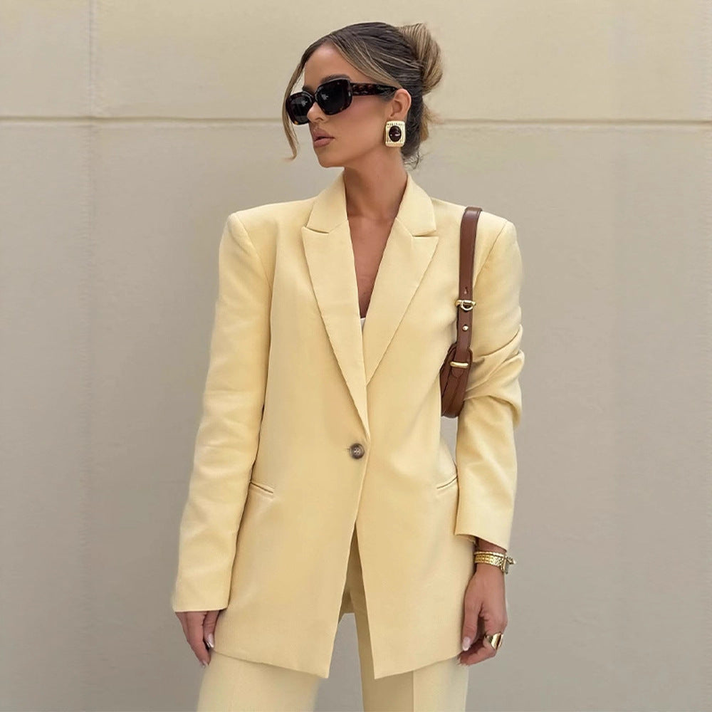 Damen Eleganter Oversize-Blazer mit hoher Taille und weiter Schlaghose Nord Taschen