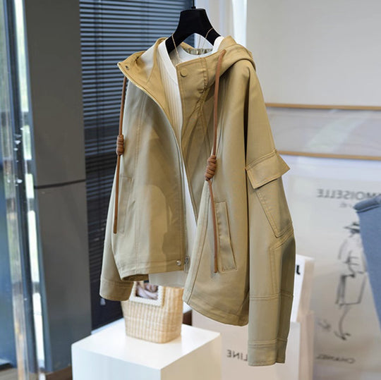 Damen Oversize-Utility-Jacke mit Kapuze, Kordelzug und aufgesetzten Taschen Nord Taschen