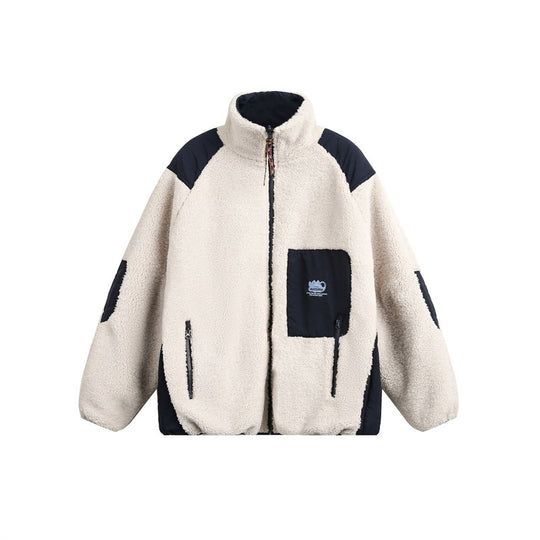 Unisex Oversize Teddy‑Fleecejacke mit Kontrast-Nylonbesätzen und Stehkragen Nord Taschen