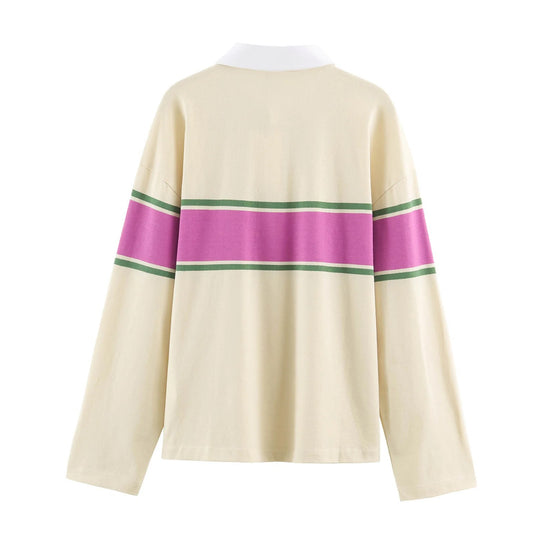 Damen Rugby‑Polo‑Shirt mit Kontrastkragen und breitem Blockstreifen Nord Taschen