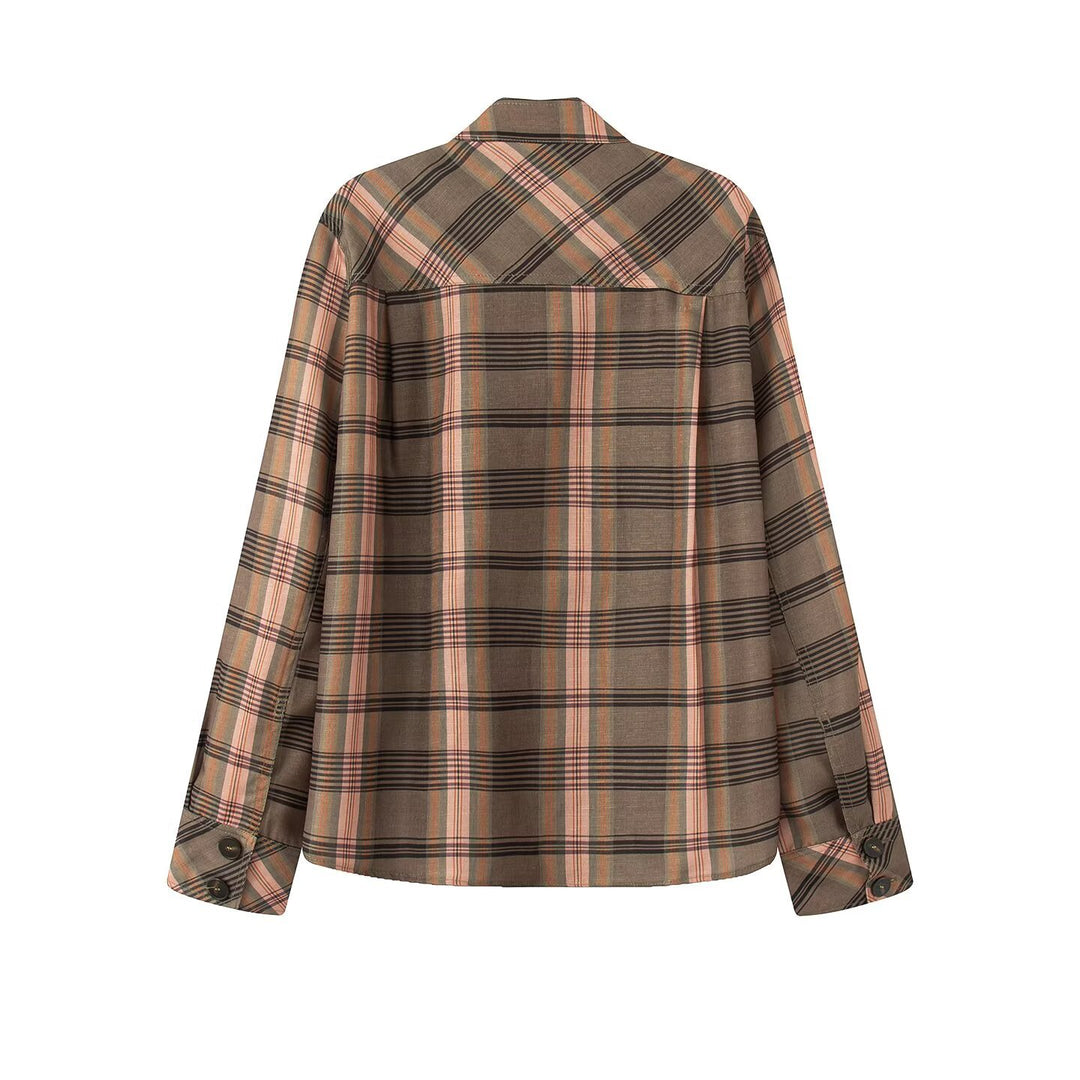 Damen Asymmetrische Cape-Bluse im Karo-Muster mit Stehkragen und Knopfverschluss Nord Taschen