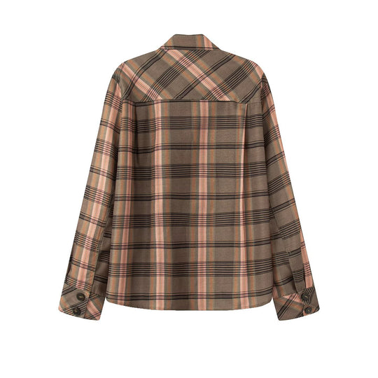 Damen Asymmetrische Cape-Bluse im Karo-Muster mit Stehkragen und Knopfverschluss Nord Taschen