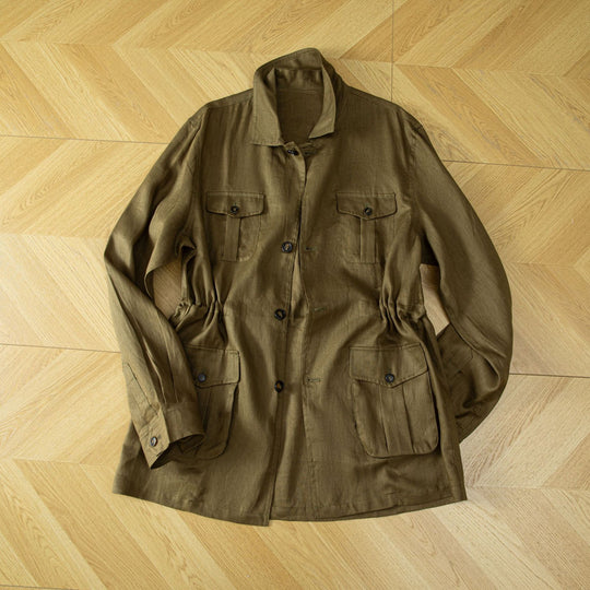 Damen Utility-Jacke aus Leinenmix mit Tunnelzug, Pattentaschen und Hemdkragen Nord Taschen