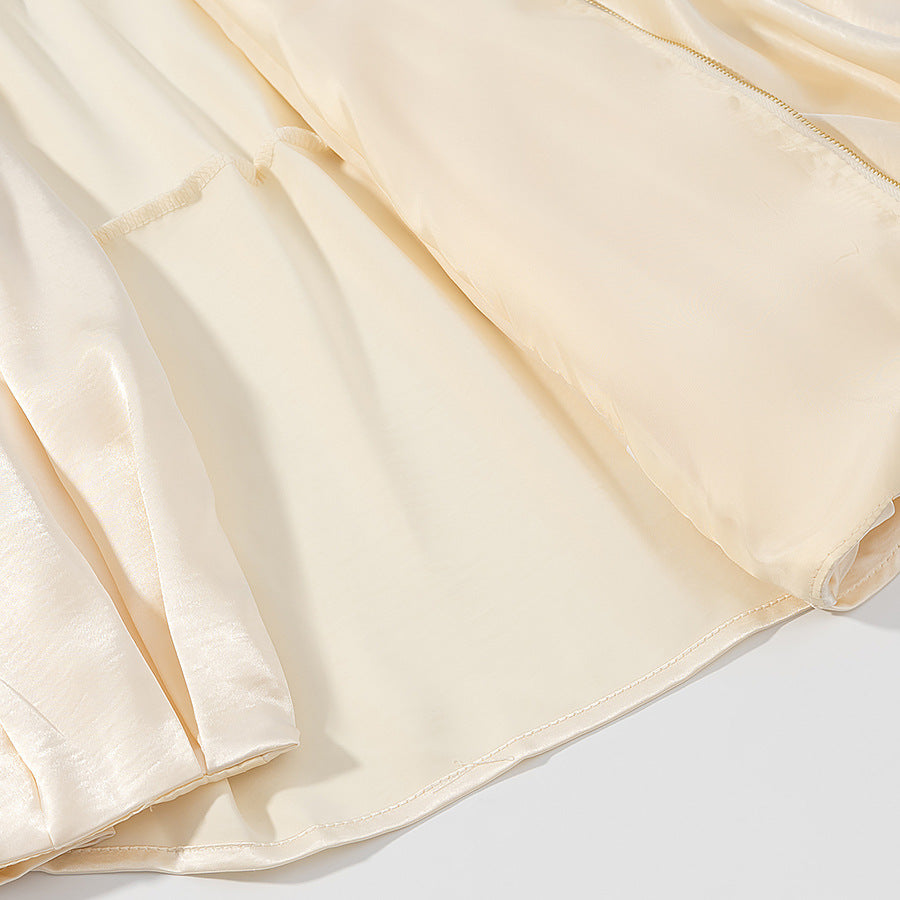 Damen Satin-Cape-Bluse mit Reißverschluss, Ballonärmeln und gerafftem Saum Nord Taschen