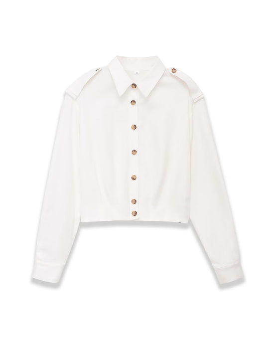 Damen Cropped-Hemdjacke mit Epauletten und taillierenden Abnähern Nord Taschen