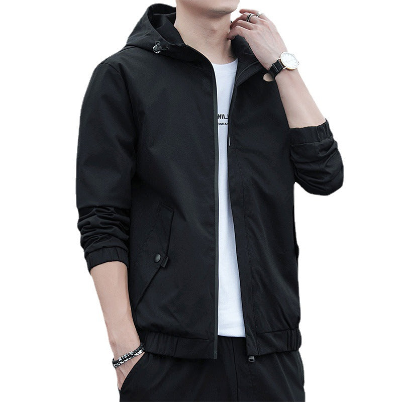 Herren Leichter Kapuzen-Windbreaker im Urban-Minimalstil mit verdecktem Reißverschluss und elastischen Bündchen Nord Taschen