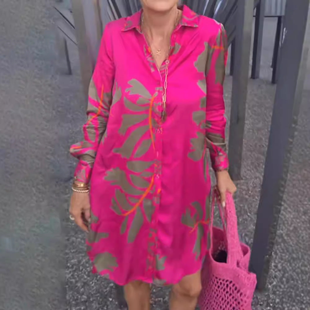 Damen nan knielanges Hemdblusenkleid mit durchgehender Knopfleiste, Kentkragen, Manschetten und lockerer A-Linien-Silhouette