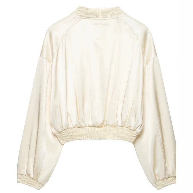 Damen Cropped Satin‑Blouson mit Raglanärmeln, elastischem Saum und Frontreißverschluss Nord Taschen