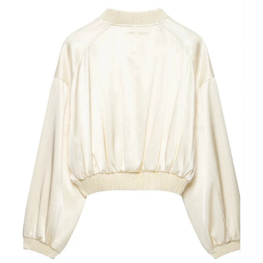 Damen Cropped Satin‑Blouson mit Raglanärmeln, elastischem Saum und Frontreißverschluss Nord Taschen